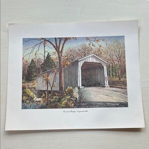 Water Color Print Covered Bridge Sergeantsville NJ From 1964 Tercentenary Prints